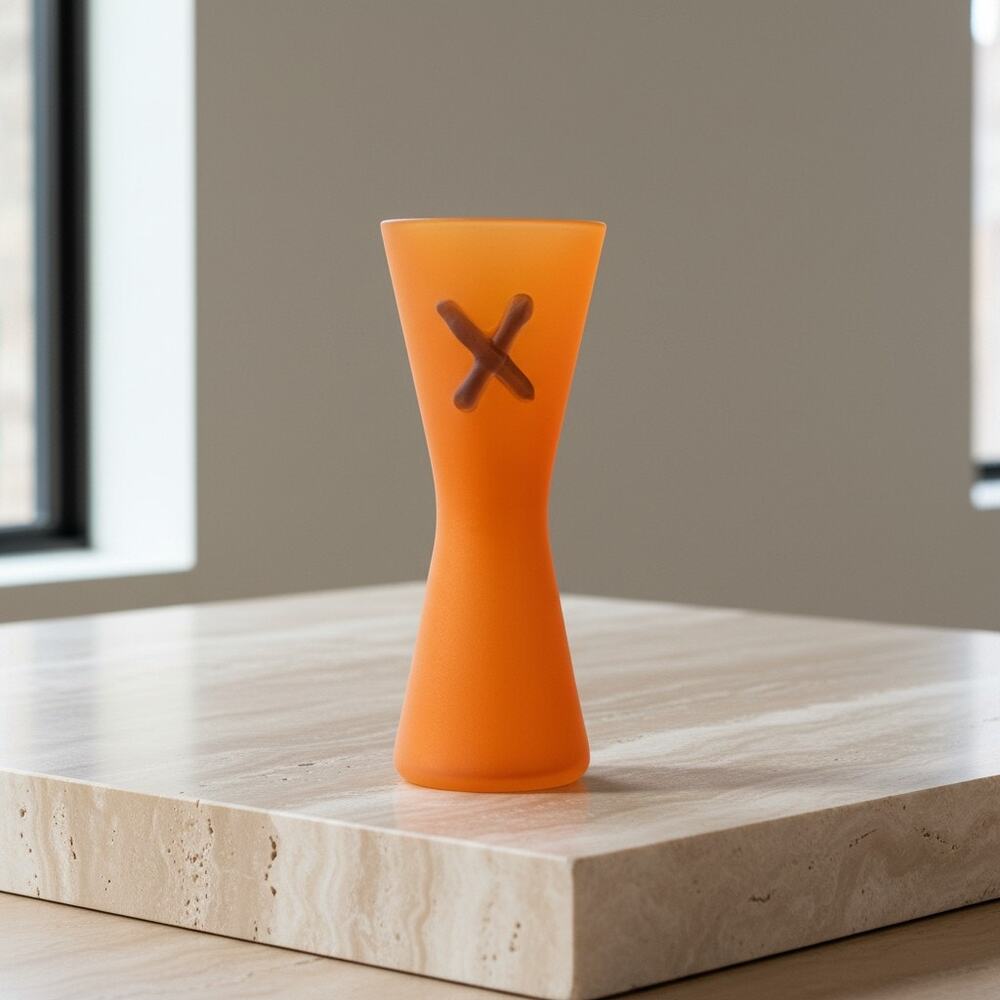 Vintage Studio Art Glass Vase-Frosted Orange-Modern-Memphis Style-Contemporary